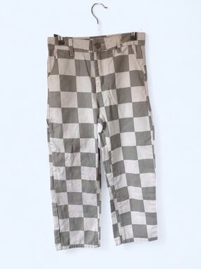 Girls Checkered Gray & White Checkered Button Zipper Casual Pants size 8/9